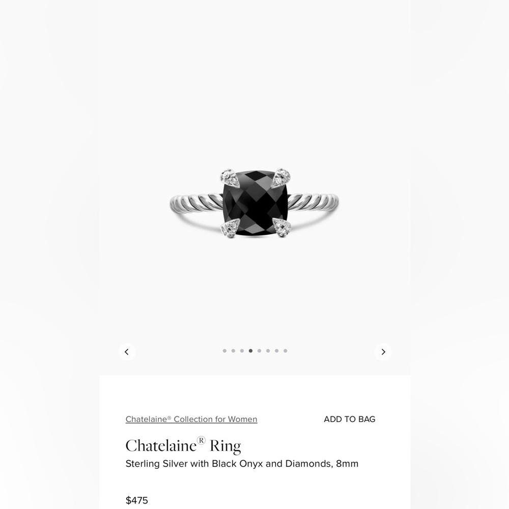 DAVID YURMAN Chatelaine Black Onyx Ring 8mm size 6